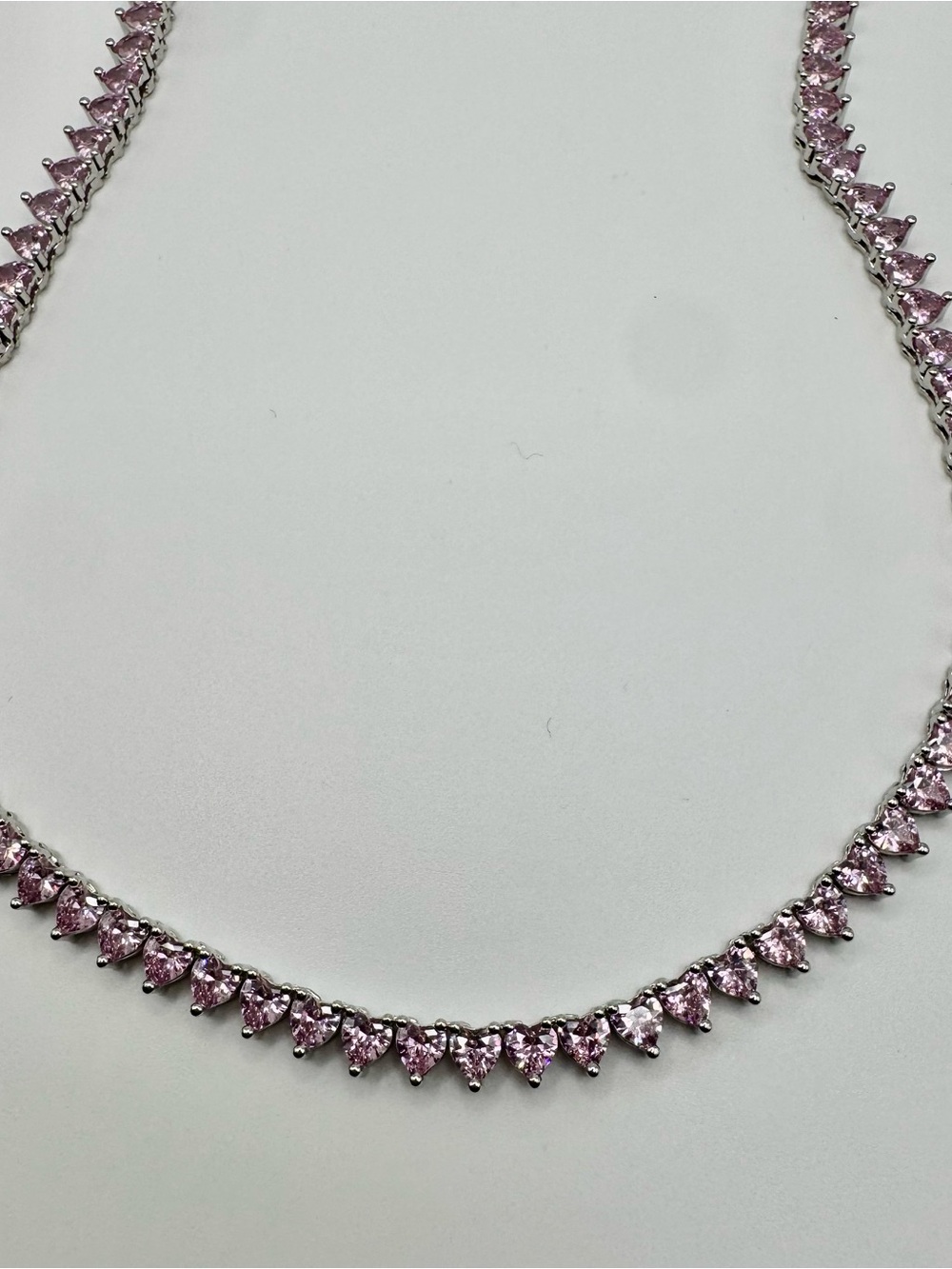 Silver tone Pink Heart Tennis Necklace with 42 Ctw CZ